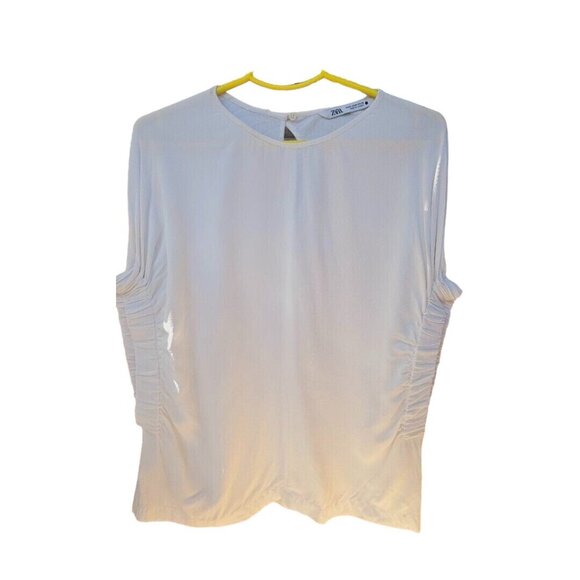 NWT ZARA White Blouse with Rolled Sleeve TOP  Size S Ref. 2143/055 - Picture 4 of 4